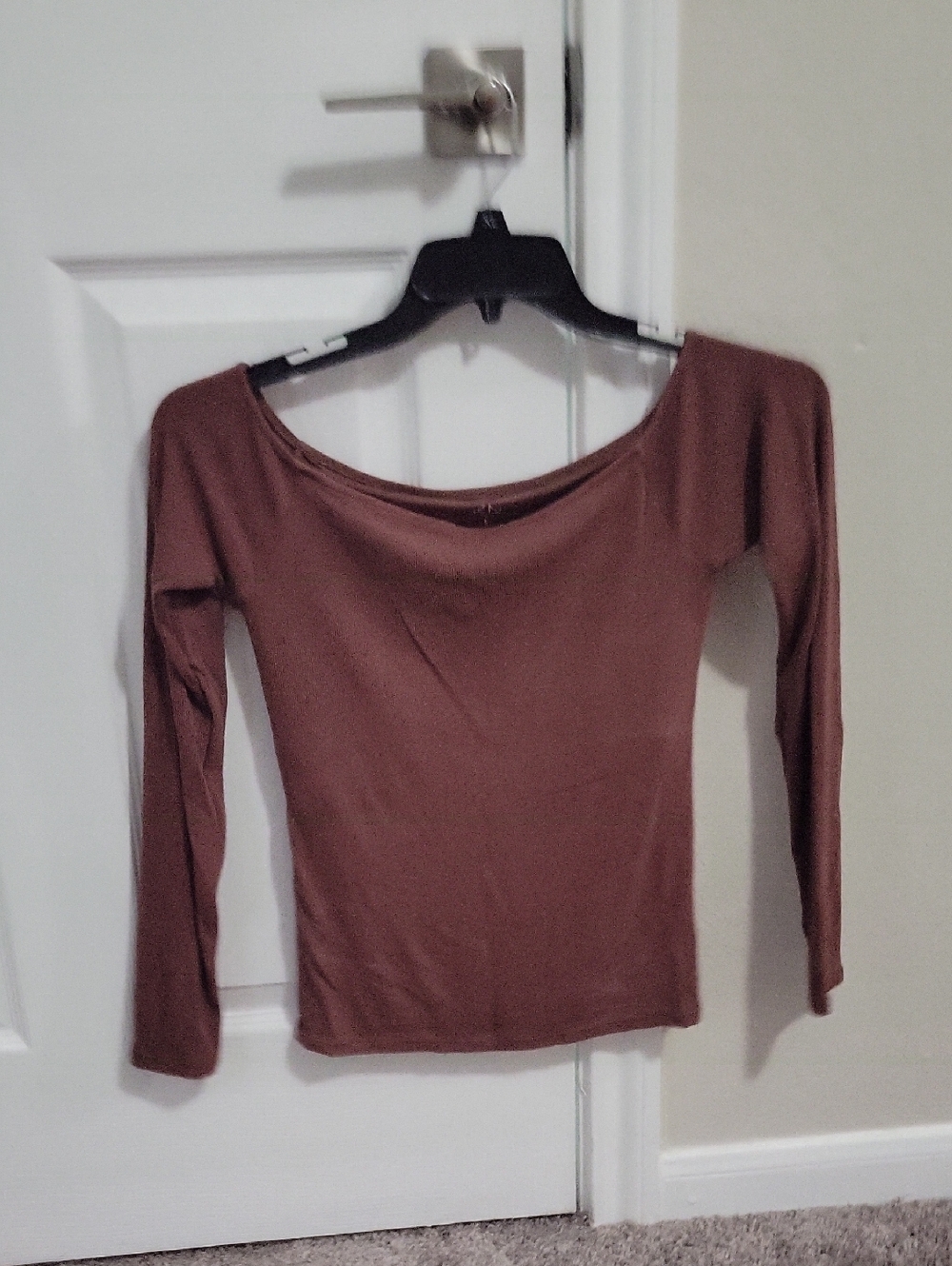 Klassy Network Long Sleeve Boatneck Top - Brown